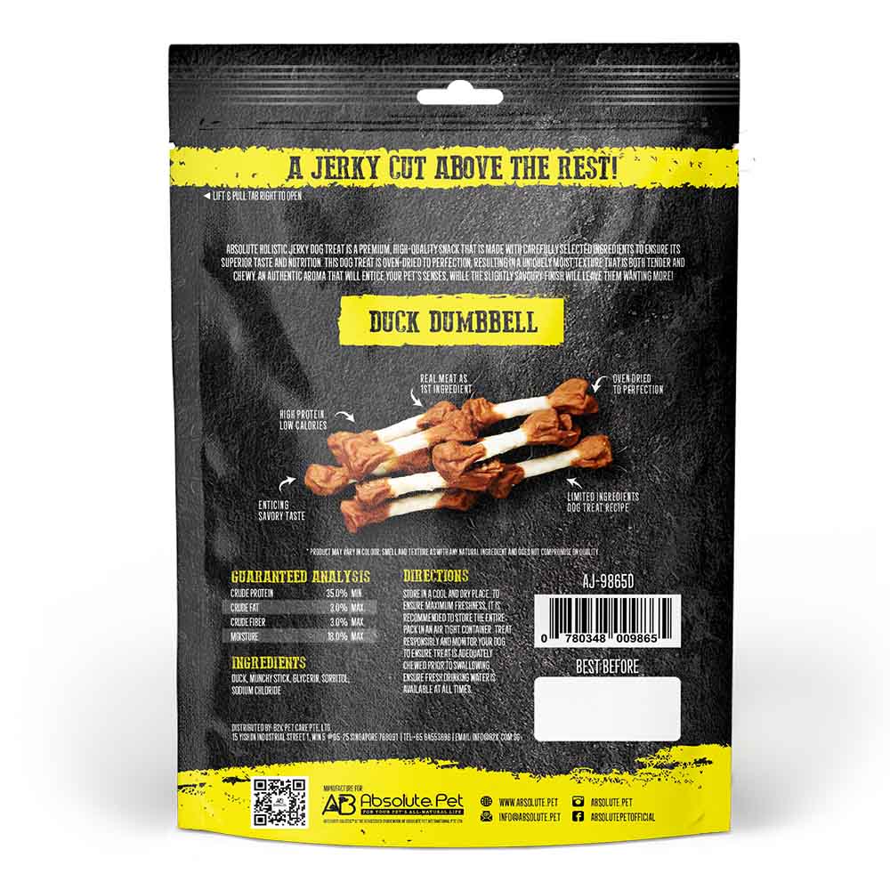 20% OFF: Absolute Holistic Duck Dumbbell Grain Free Dog Treats 100g