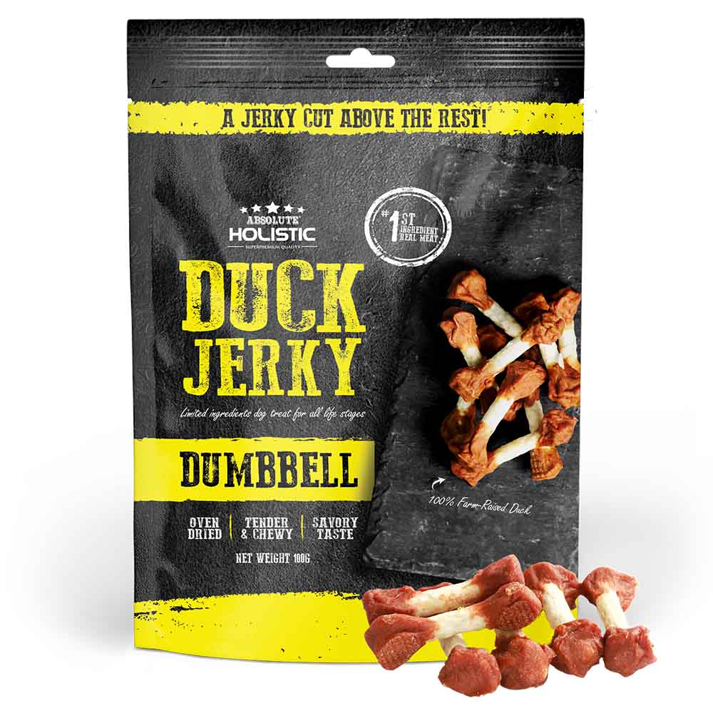 20% OFF: Absolute Holistic Duck Dumbbell Grain Free Dog Treats 100g