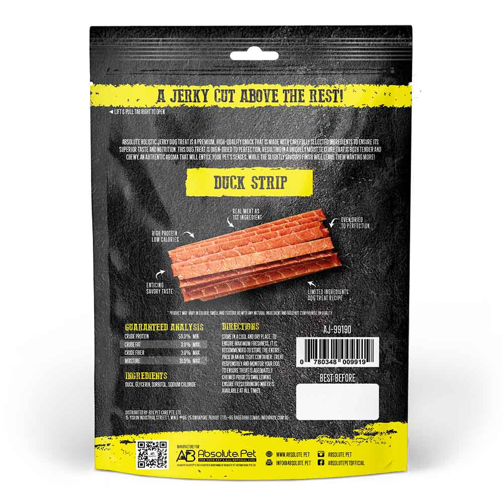 20% OFF: Absolute Holistic Duck Strip Grain Free Dog Treats 100g