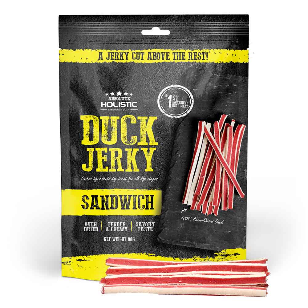 20% OFF: Absolute Holistic Duck & Whitefish Sandwich Grain Free Dog Treats 100g