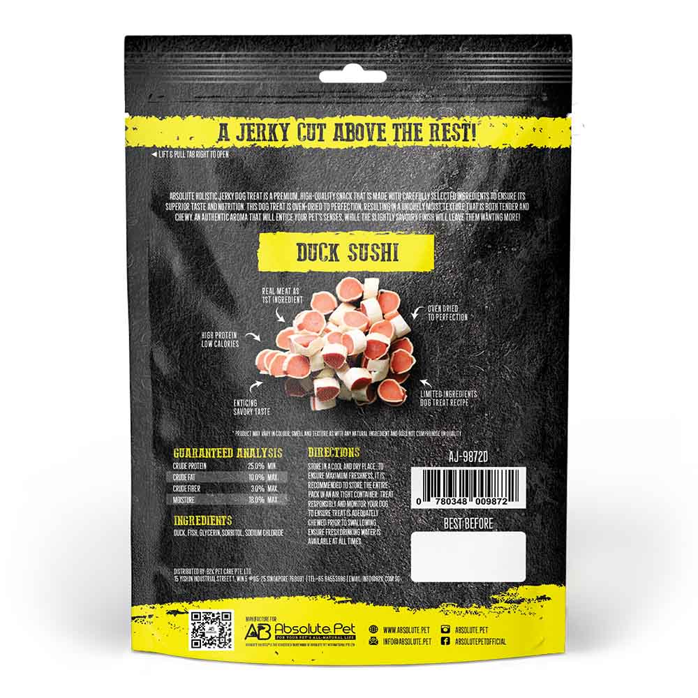 20% OFF: Absolute Holistic Duck & Whitefish Grain Free Sushi Dog Treats 100g