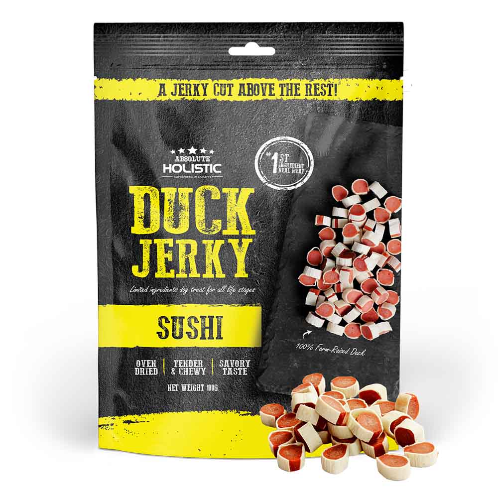 20% OFF: Absolute Holistic Duck & Whitefish Grain Free Sushi Dog Treats 100g