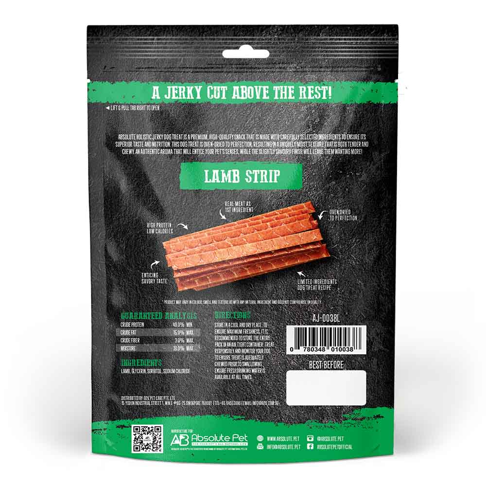 20% OFF: Absolute Holistic Lamb Strip Grain Free Dog Treat 100g
