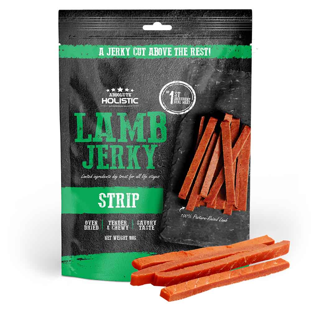 20% OFF: Absolute Holistic Lamb Strip Grain Free Dog Treat 100g