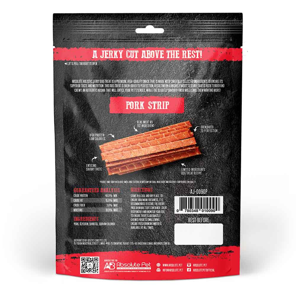 20% OFF: Absolute Holistic Pork Strip Grain Free Dog Treat 100g