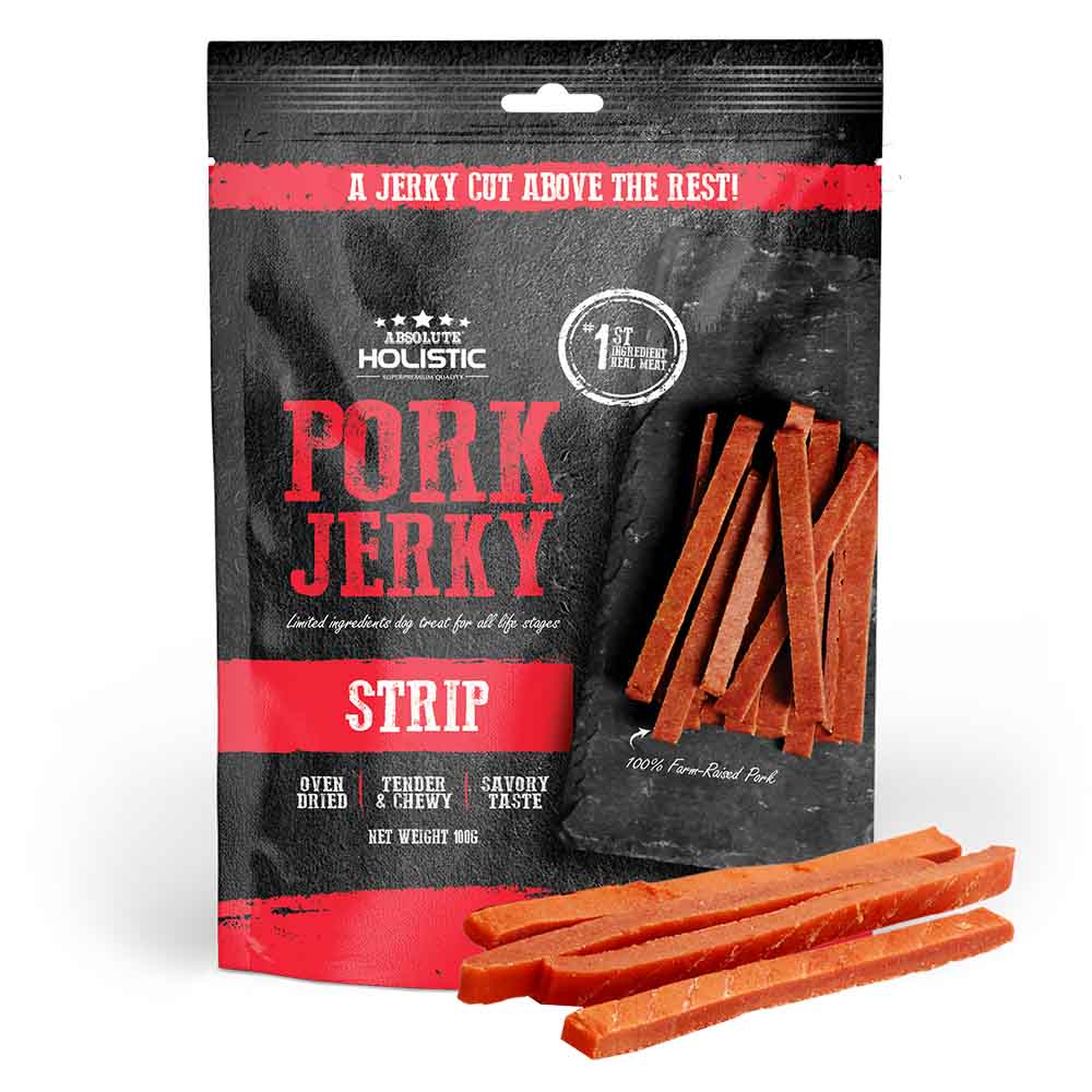 20% OFF: Absolute Holistic Pork Strip Grain Free Dog Treat 100g