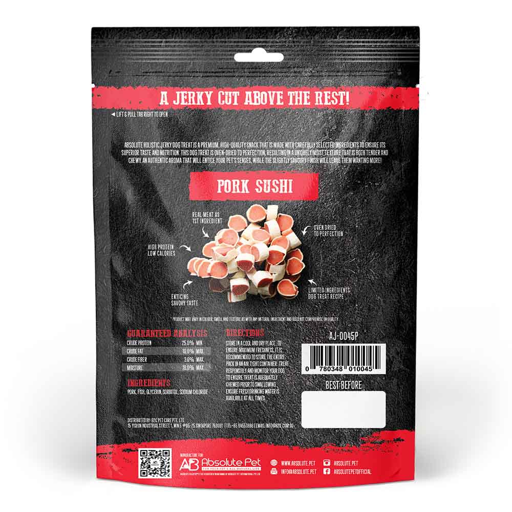 20% OFF: Absolute Holistic Pork & Whitefish Sushi Grain Free Dog Treat 100g