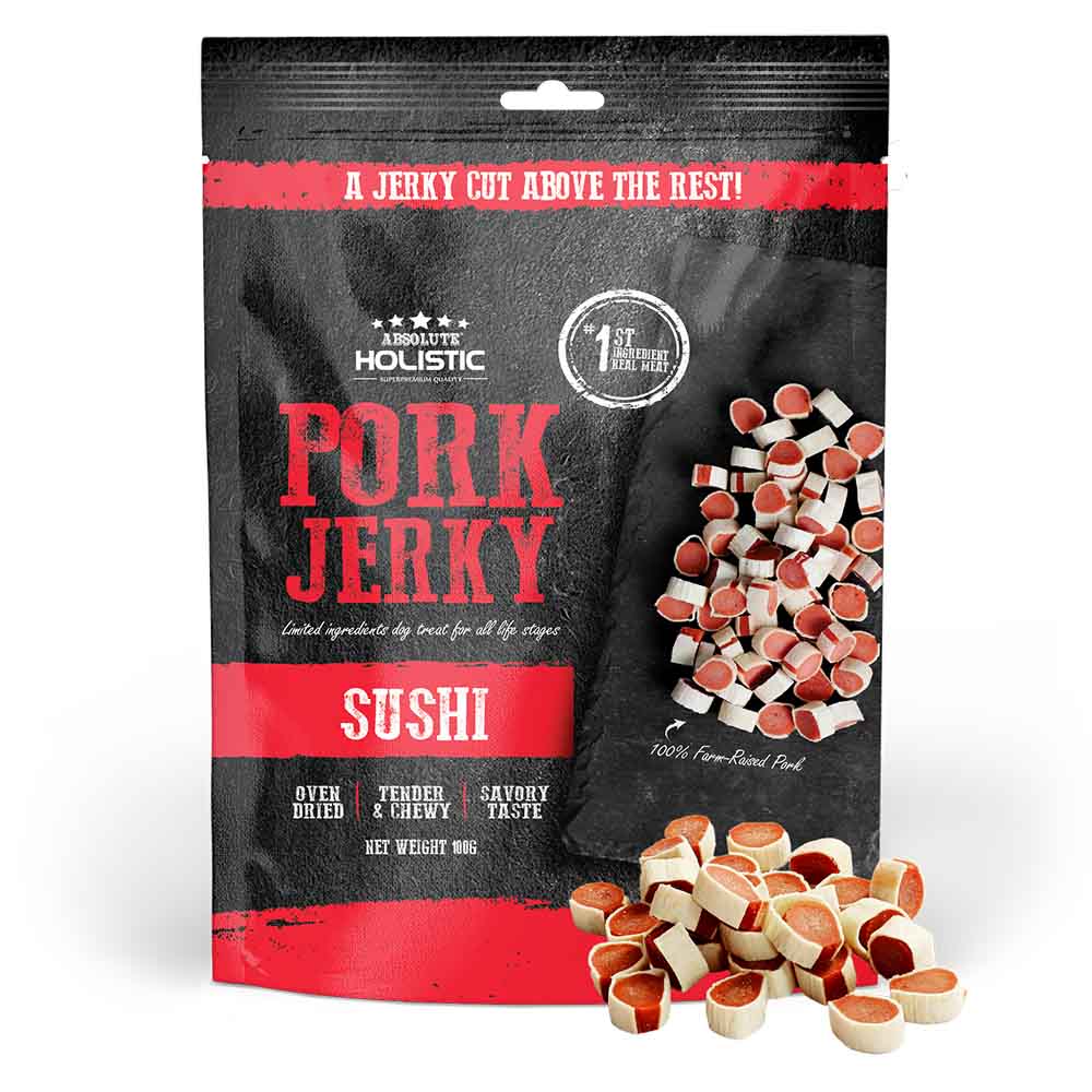 20% OFF: Absolute Holistic Pork & Whitefish Sushi Grain Free Dog Treat 100g