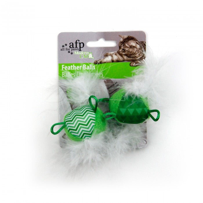 All For Paws Modern Cat Feather Balls with Sound 2pk Cat Toy