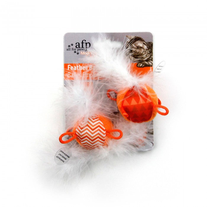 All For Paws Modern Cat Feather Balls with Sound 2pk Cat Toy