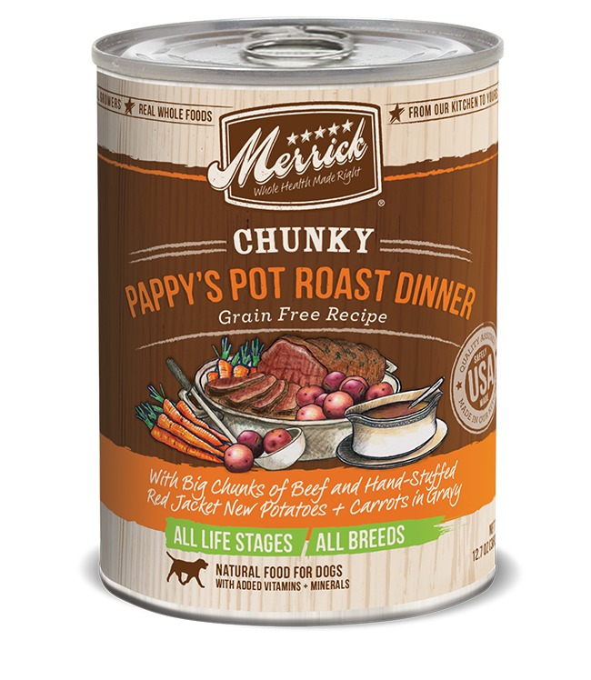 Merrick Chunky Grain Free Pappy's Pot Roast Dinner Canned Dog Food 360g